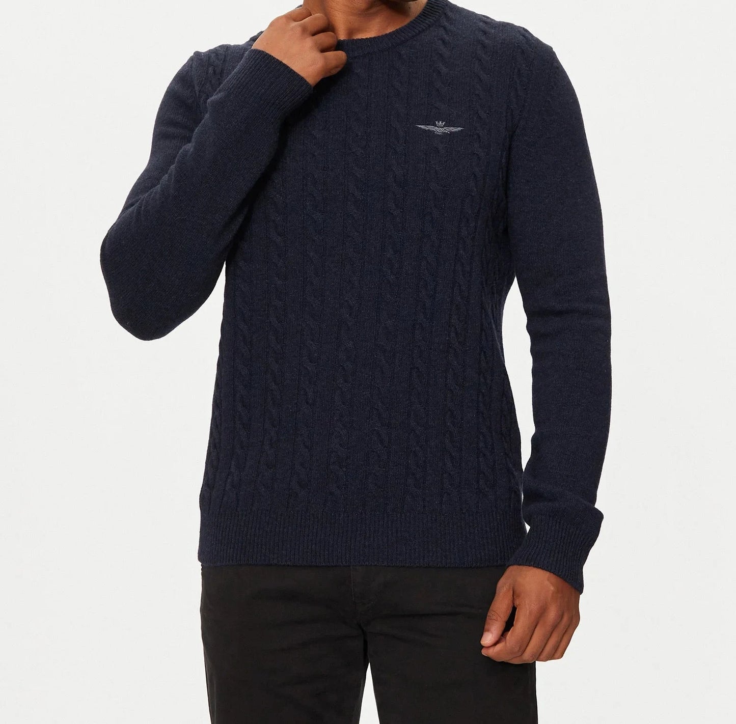 Aeronautica Militare Maglione Blu Uomo, Lana Sc-50% , Girocollo, Trecce, Stile Militare