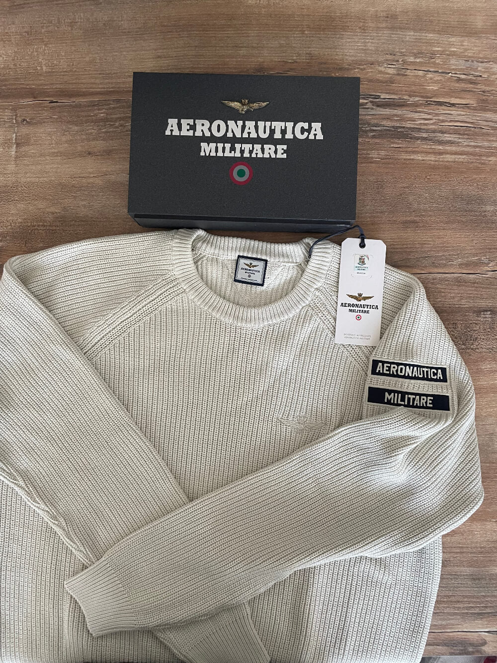 Aeronautica Militare maglione Uomo bianco ghiaccio costa inglese