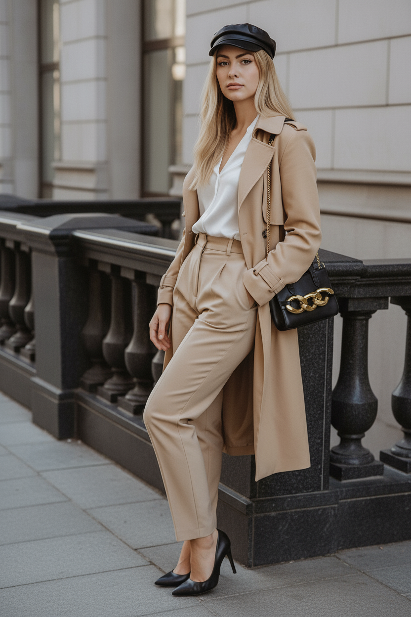 Borsa con trench beige