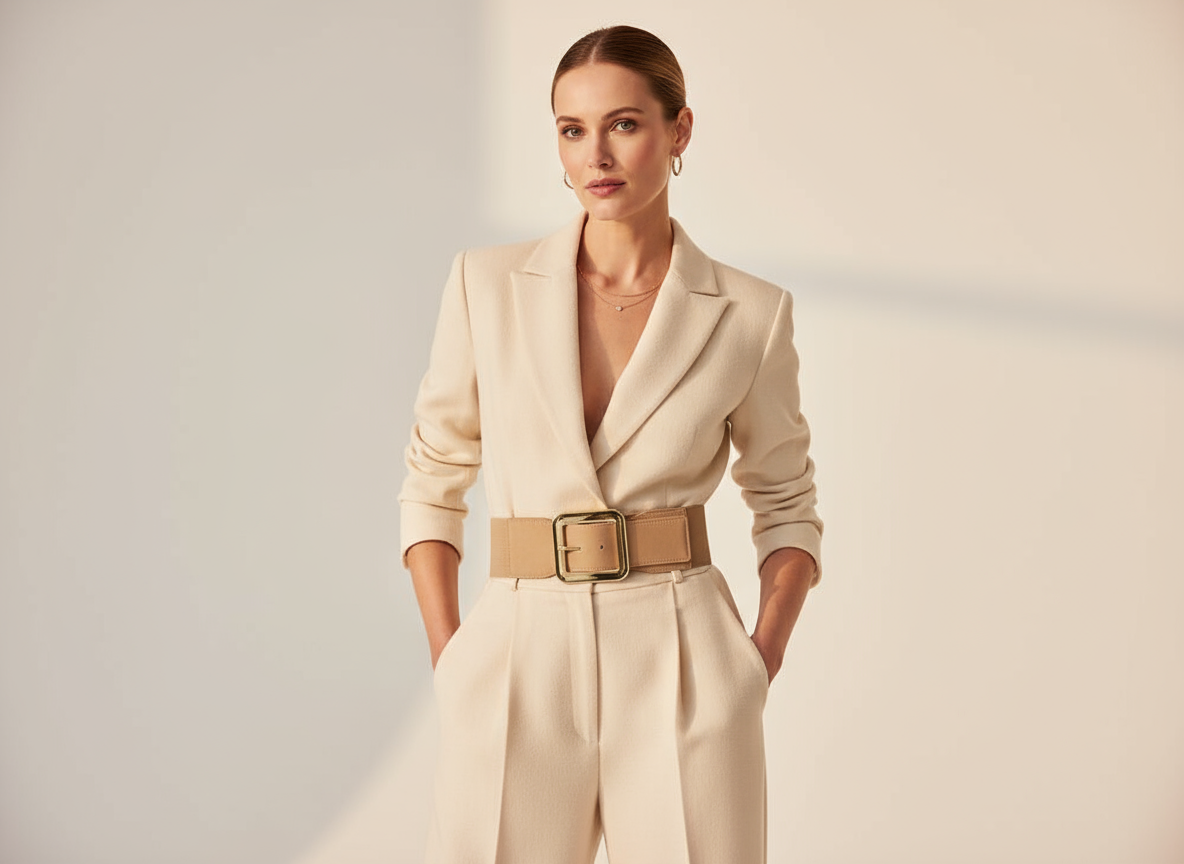 Cintura beige con blazer crema