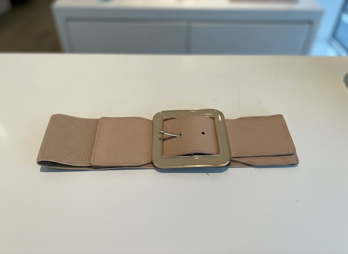 Cintura Gioiello Donna Elastica Beige | Cintura a Molla con Fibbia Oro | Made in Italy