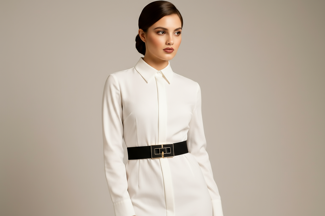 Cintura con abito camicia bianco