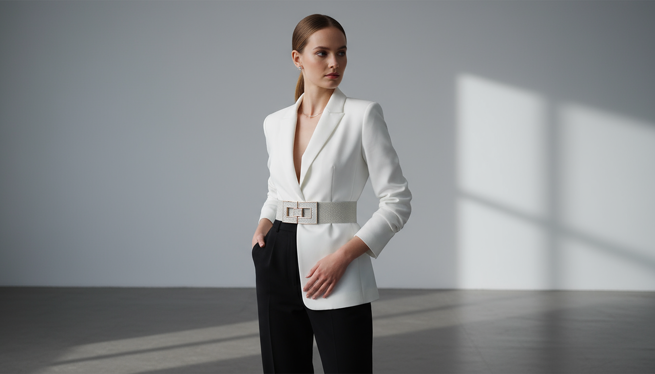 Cintura oro con blazer bianco