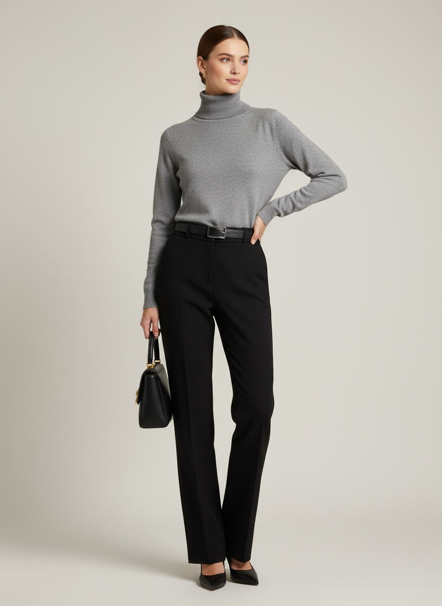 Dolcevita grigio elegante con accessori