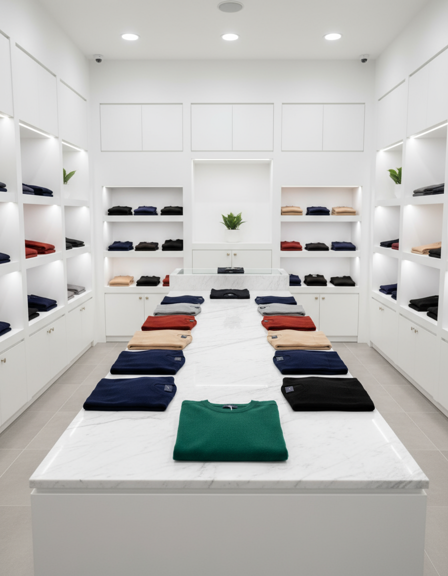 Esposizione negozio Lanè maglia verde