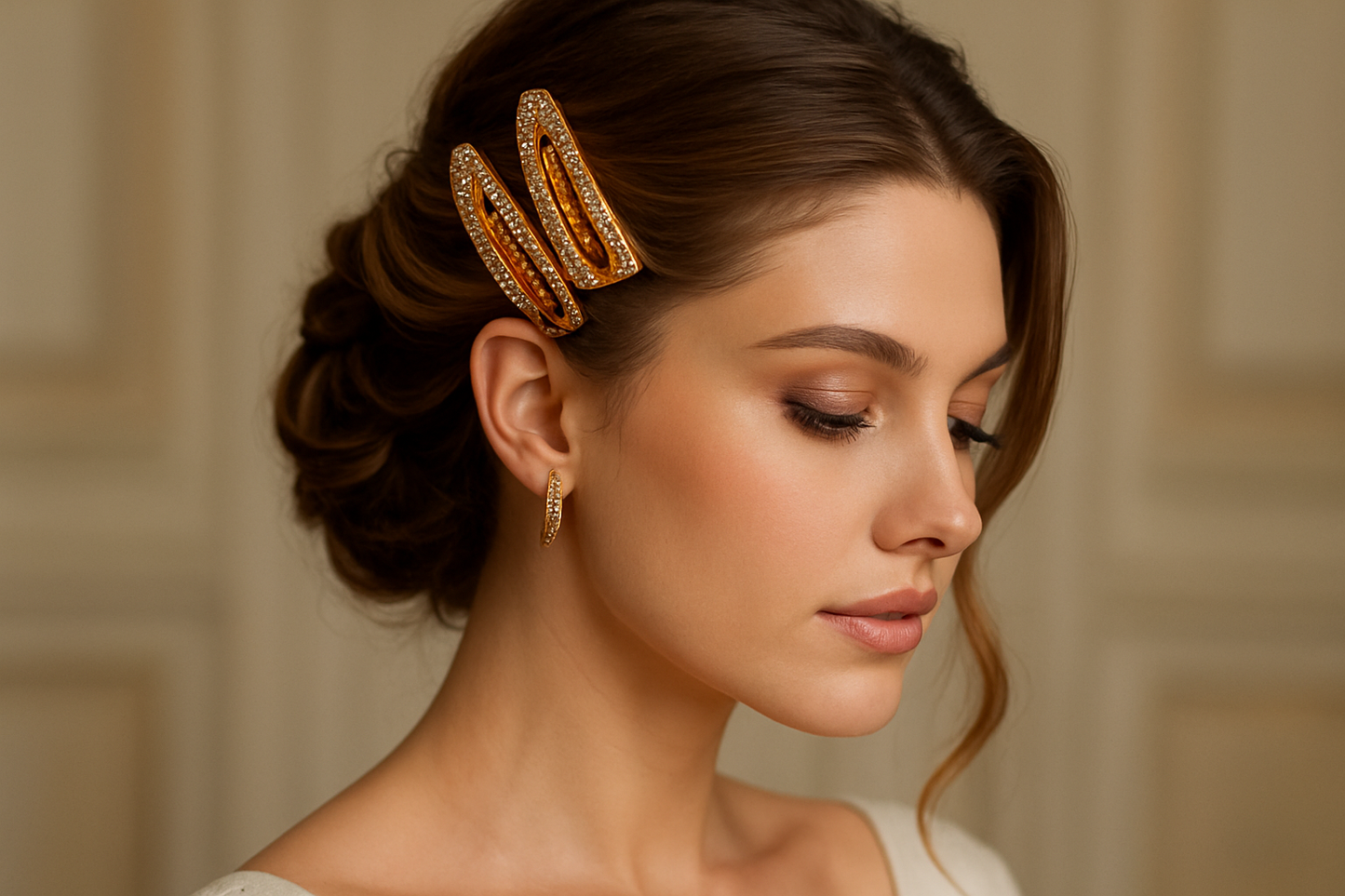Fermagli dorati con strass indossati