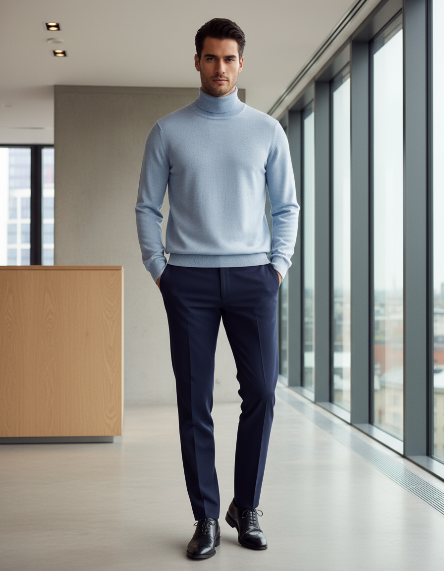 Figura intera dolcevita azzurro polvere