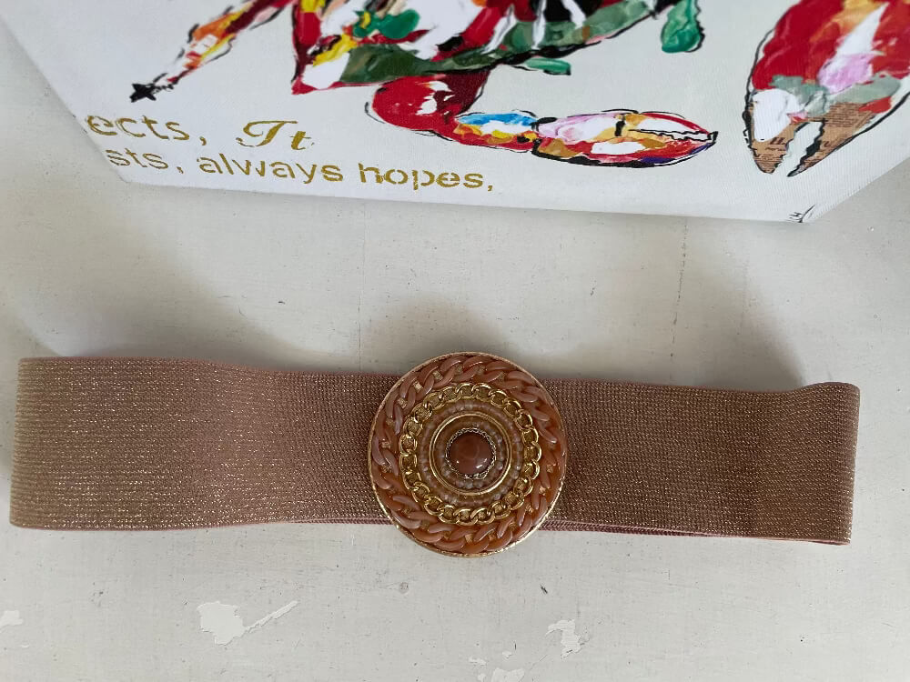 Cintura Gioiello Donna Elastica Rosa Cipria | Cintura a Molla con Fibbia Oro | Made in Italy