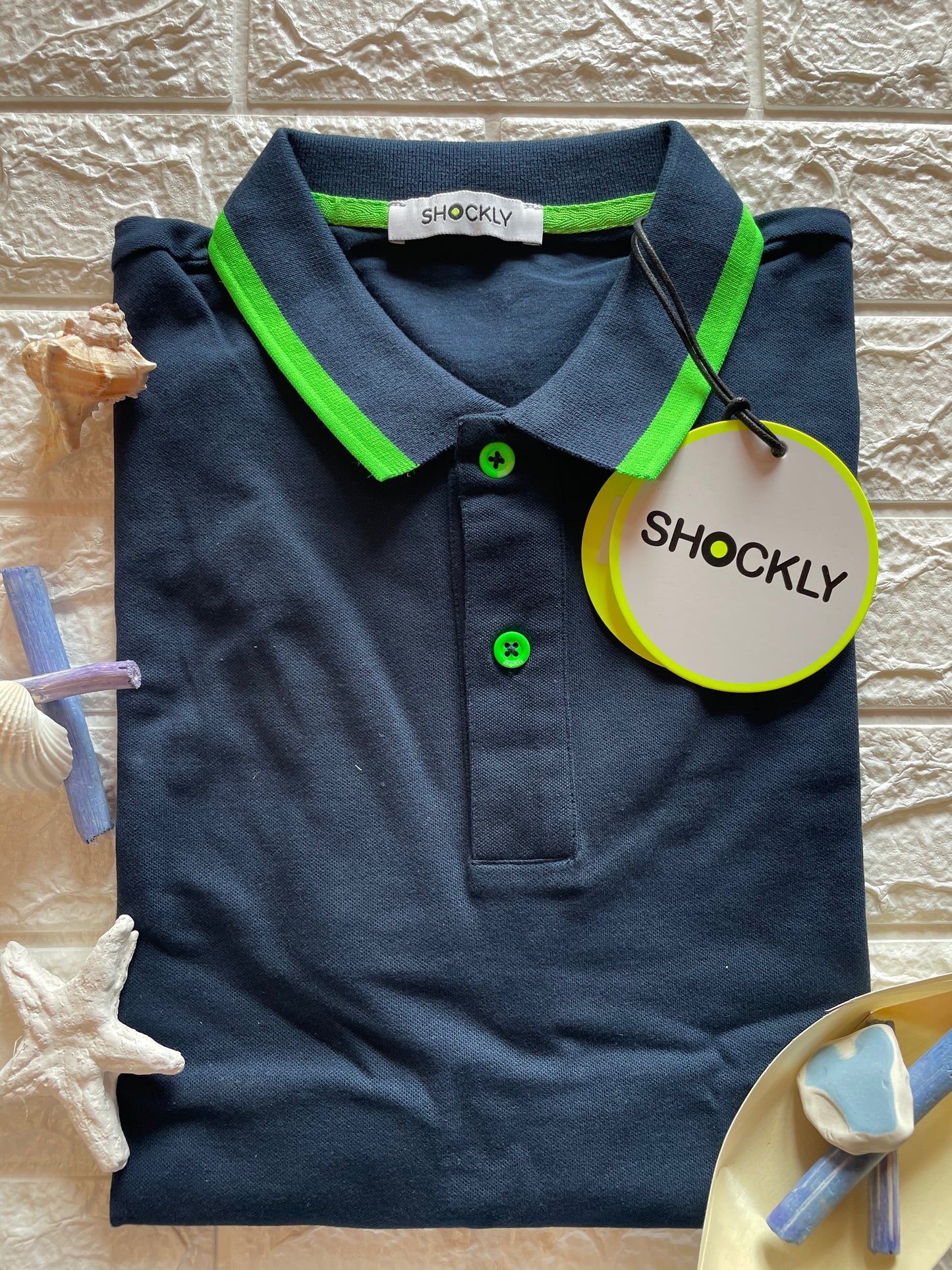 Shockly Polo Uomo blu inserti Fluo SC-50% manica corta