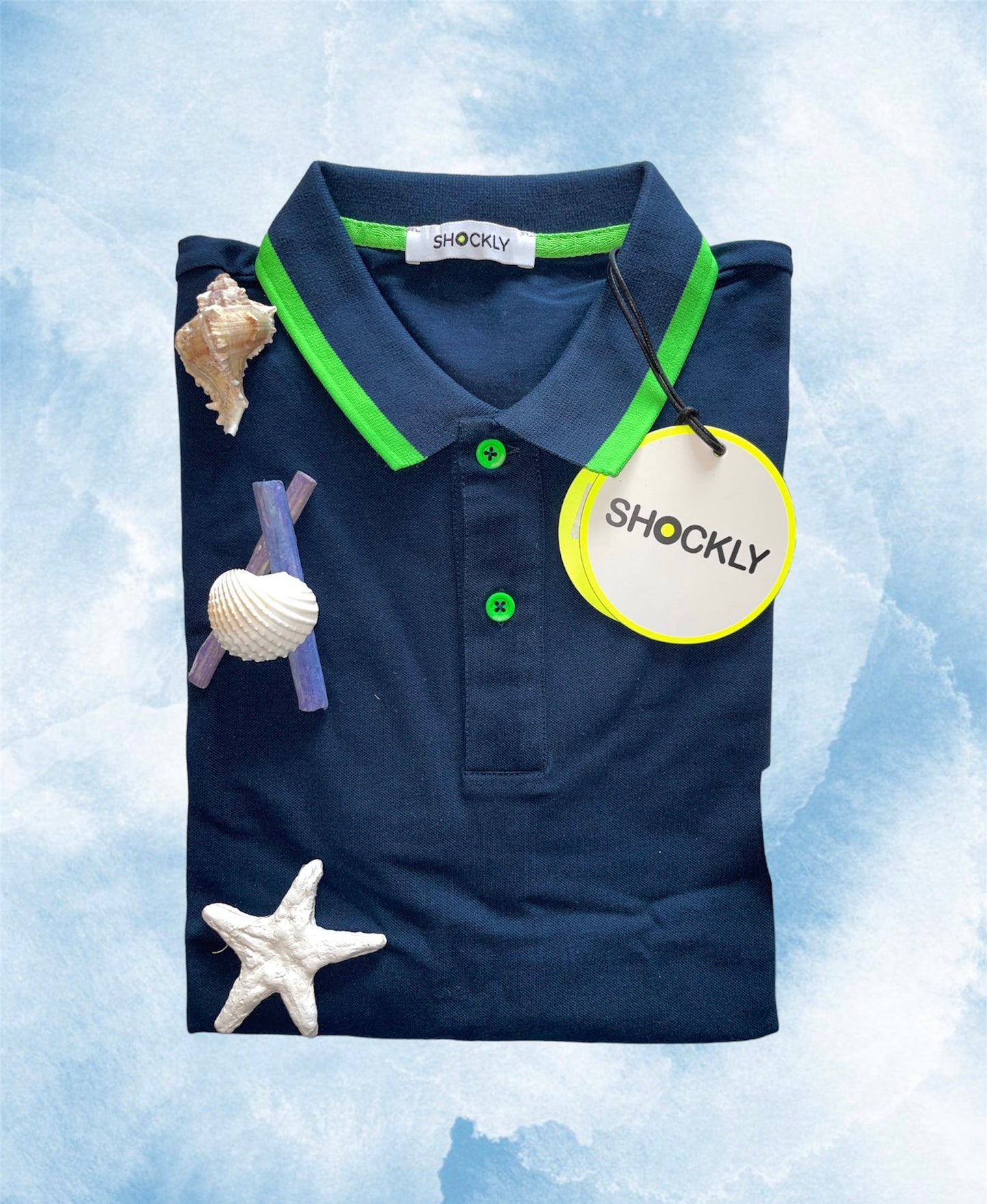 Shockly Polo Uomo blu inserti Fluo SC-50% manica corta