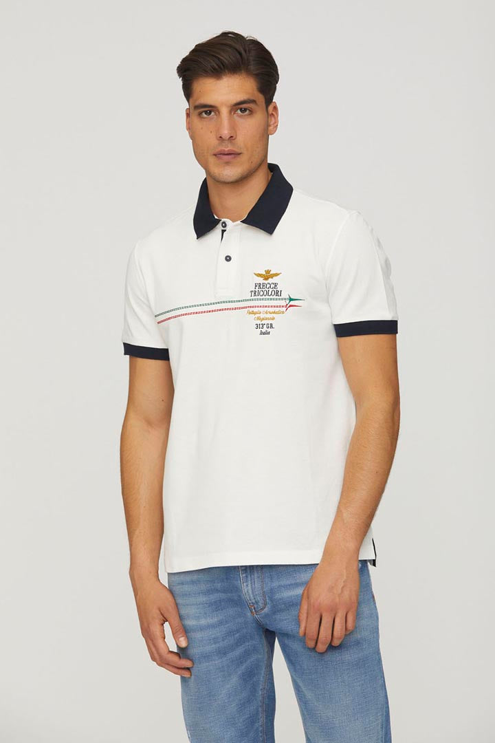 Polo Uomo Bianca Aeronautica Militare Frecce Tricolori Cotone Premium