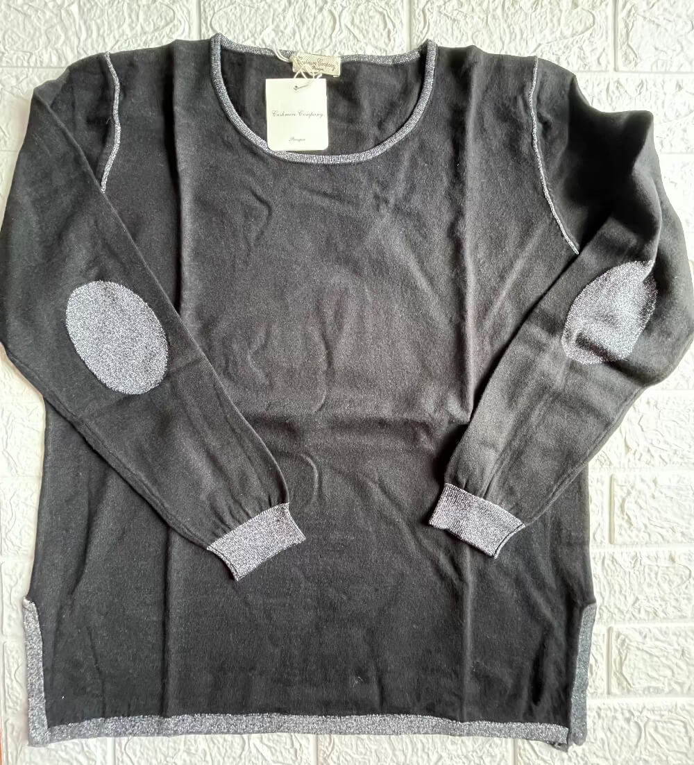 Cashmere Company maglia donna nero sc-50% girocollo maxi lurex