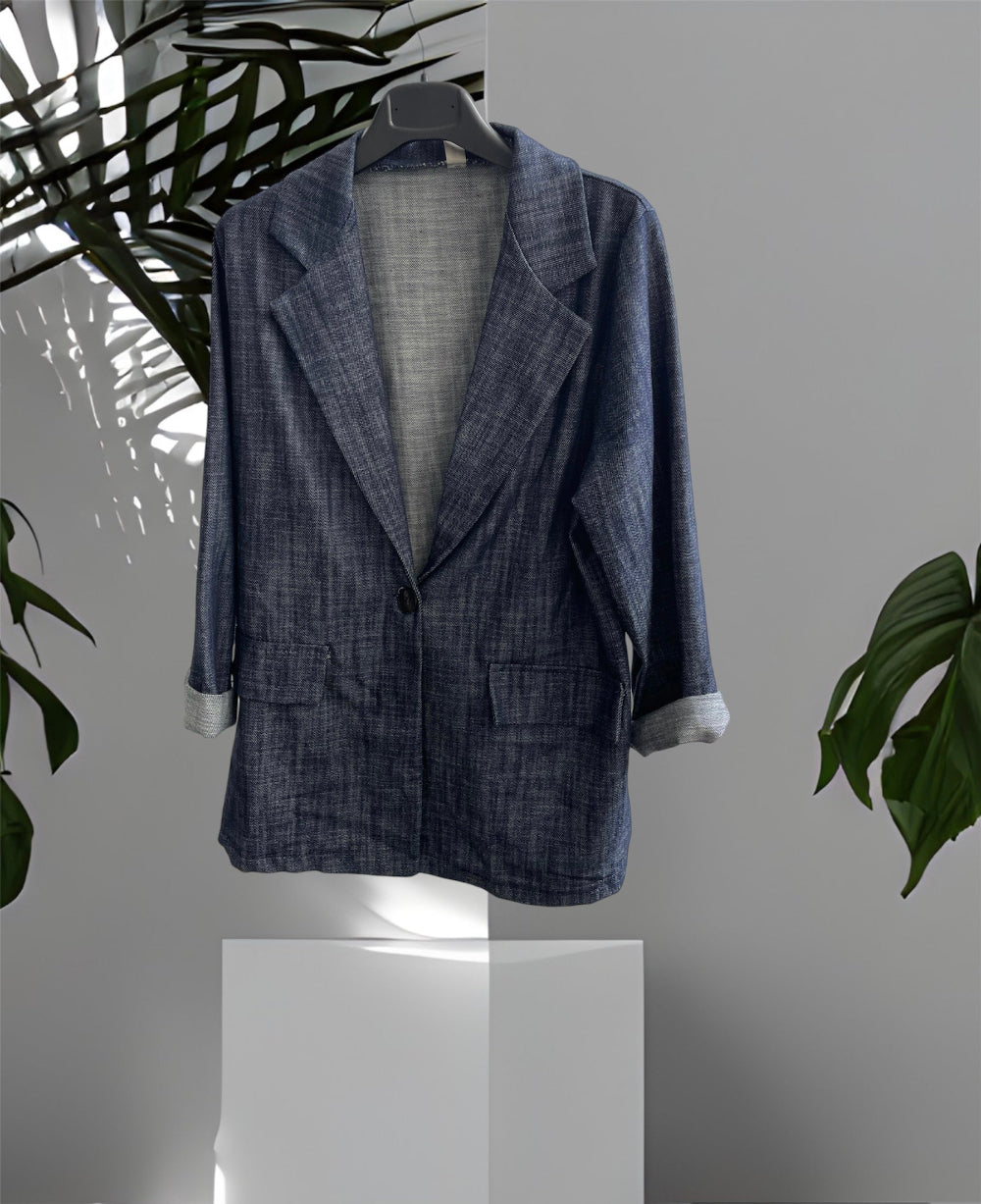 Blazer Donna Jeans Scuro Denim - Giacca Elegante Casual Made in Italy