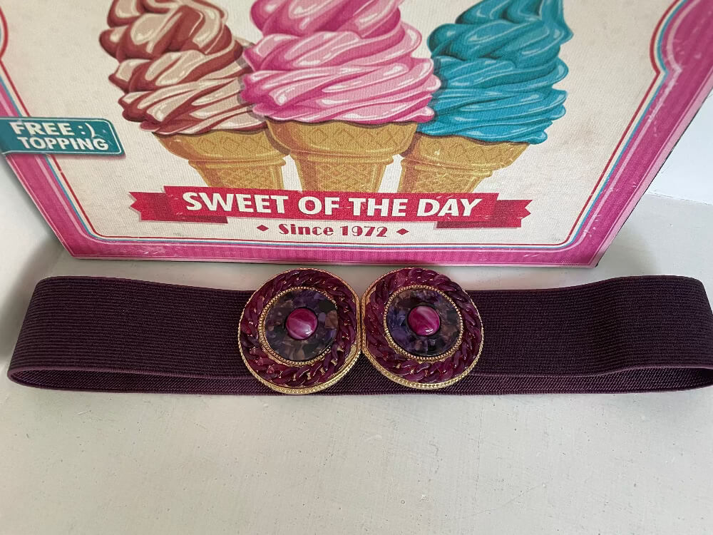 Cintura Gioiello Donna Elastica Viola Bordeaux | Cintura a Molla Doppia Fibbia Oro | Made in Italy