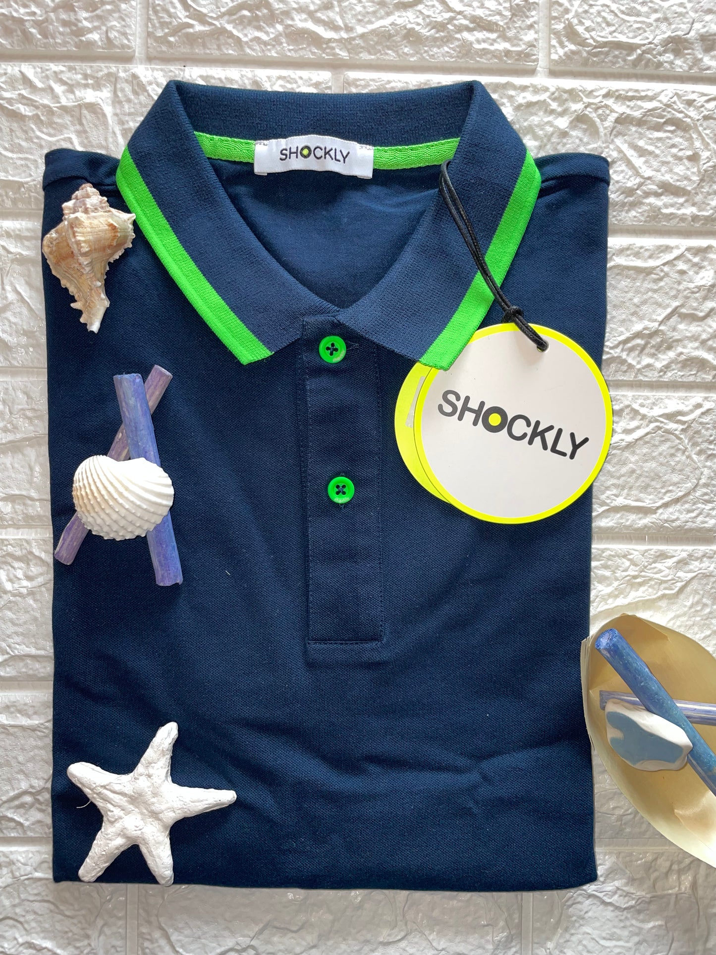 Shockly Polo Uomo blu inserti Fluo SC-50% manica corta