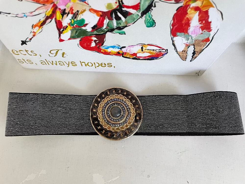 Cintura Gioiello Donna Elastica Nero Grigio | Cintura a Molla con Fibbia Oro | Made in Italy