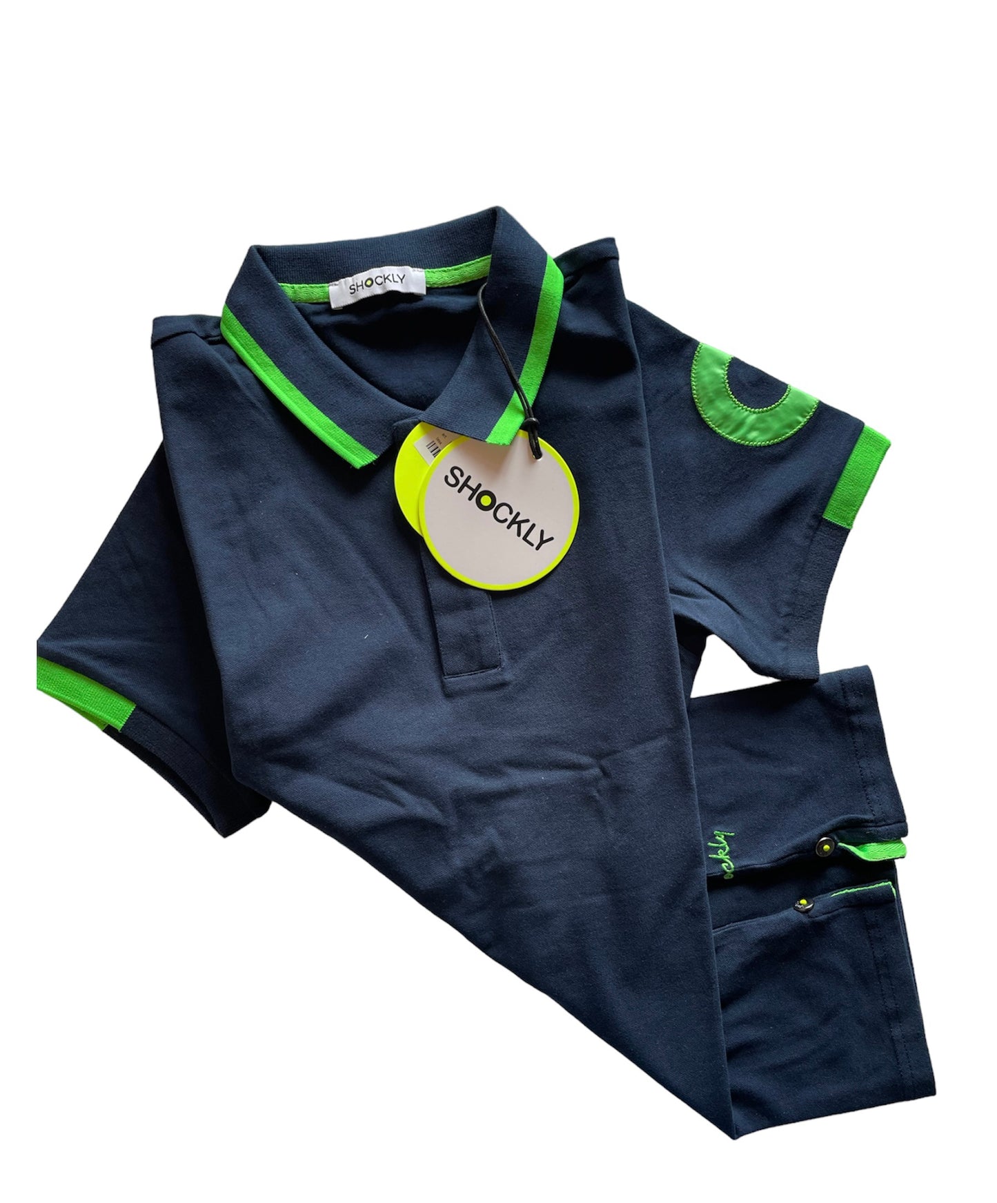 Shockly Polo Uomo blu inserti Fluo SC-50% manica corta