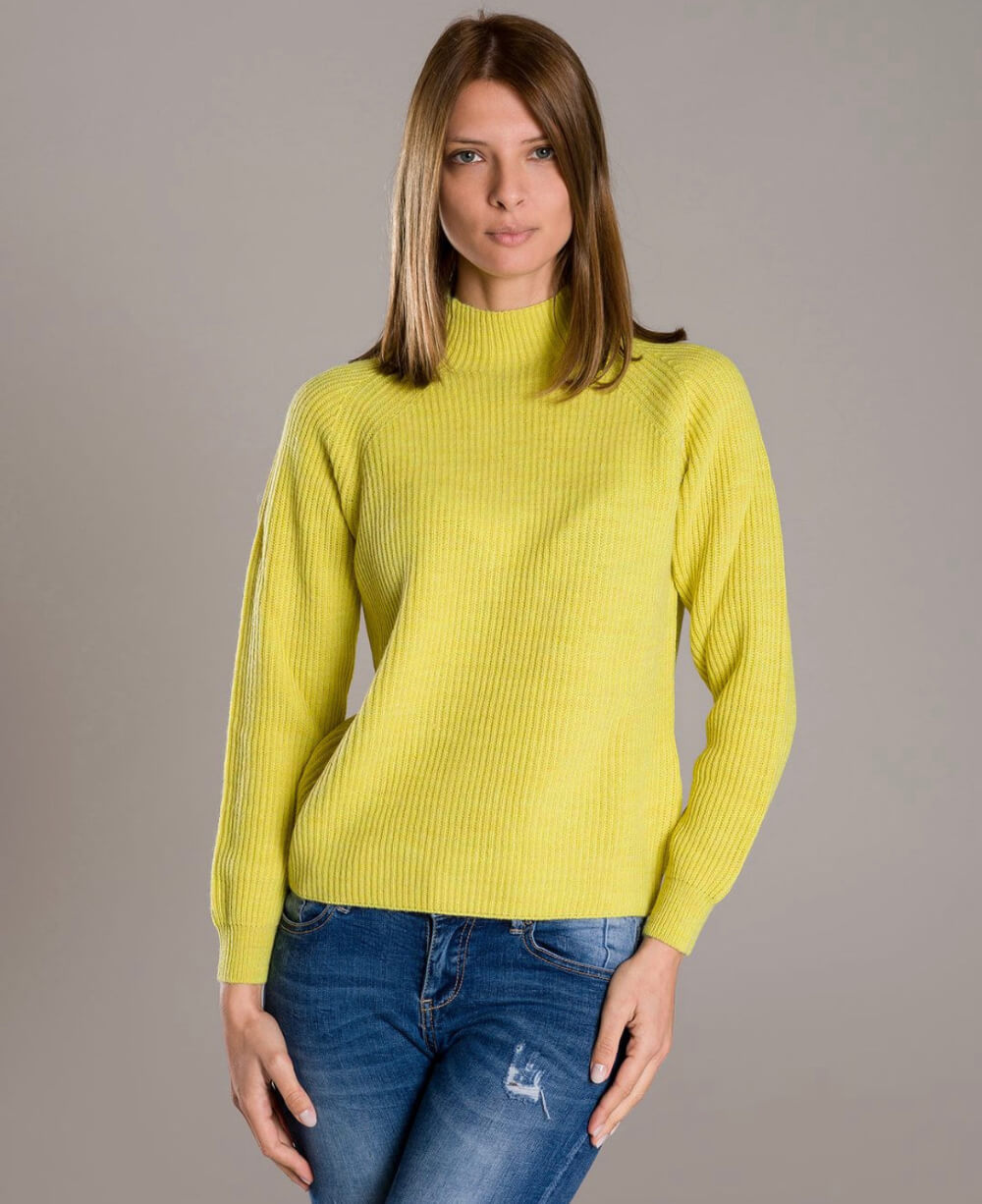 Maglia Donna Giallo Lime Dolcevita - Costa Inglese Lana Made in Italy