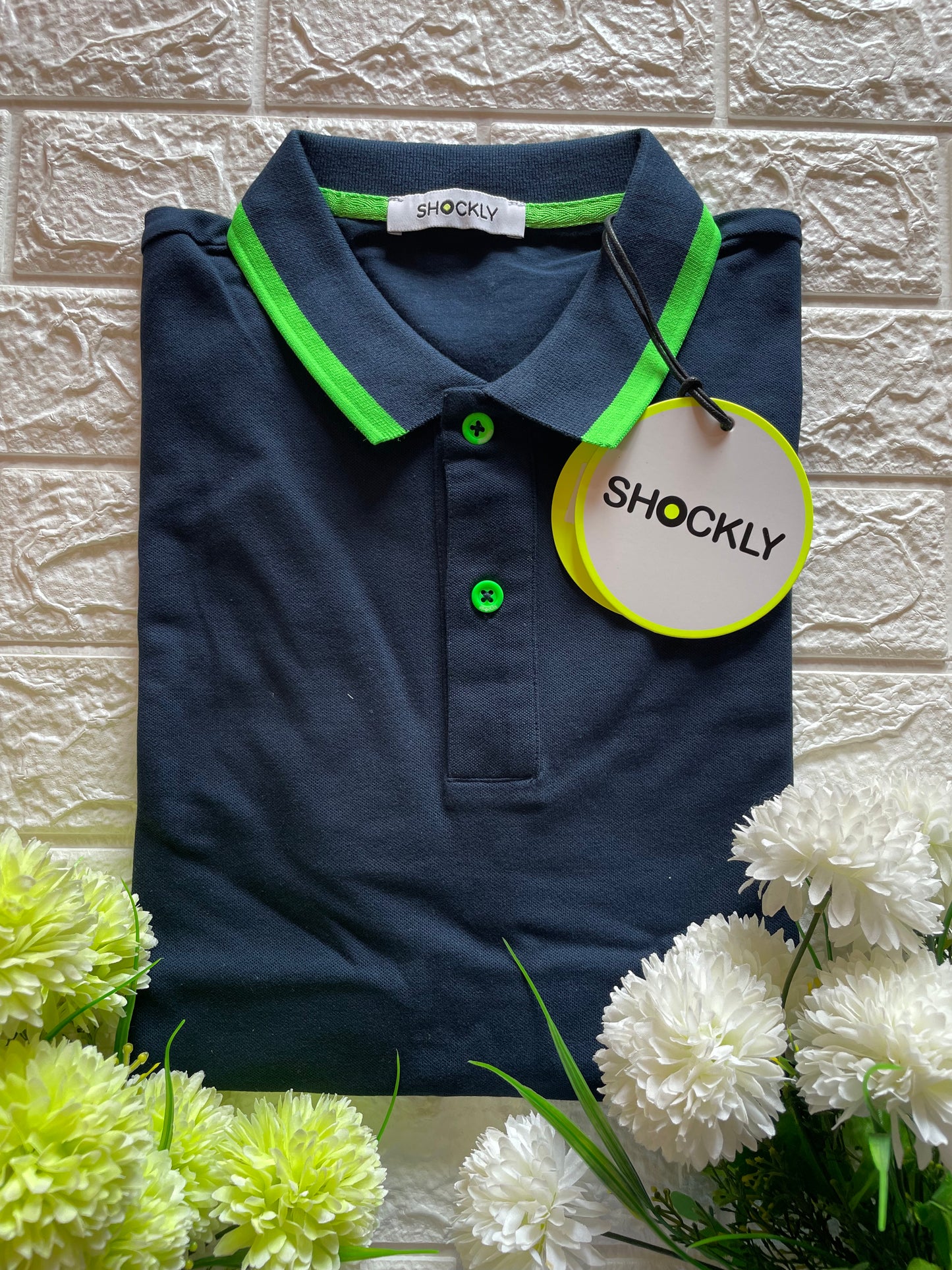 Shockly Polo Uomo blu inserti Fluo SC-50% manica corta