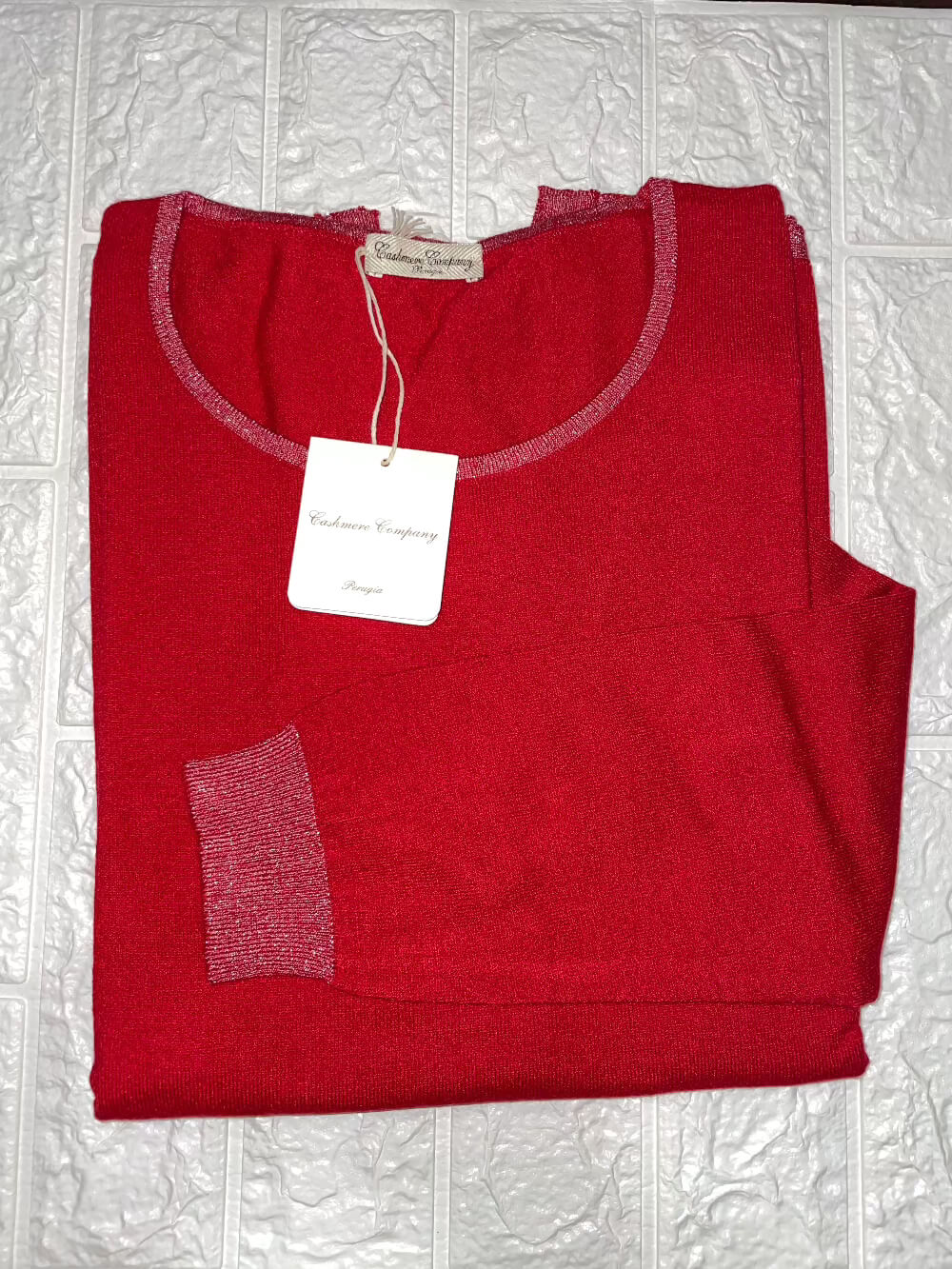 Maglia donna lana e cashmere rosso, girocollo, made in italy cashmere company
