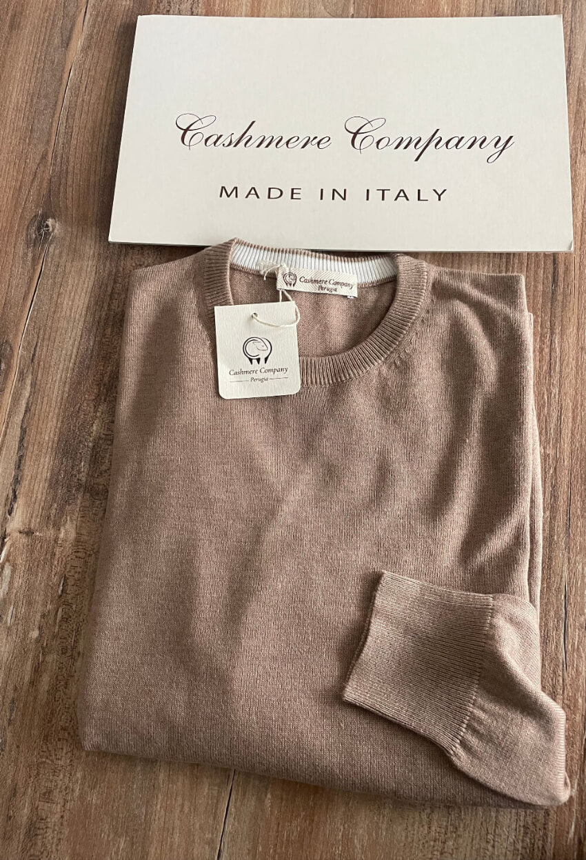 maglia uomo beige sabbia cashmere lana girocollo made in italy cashmere company
