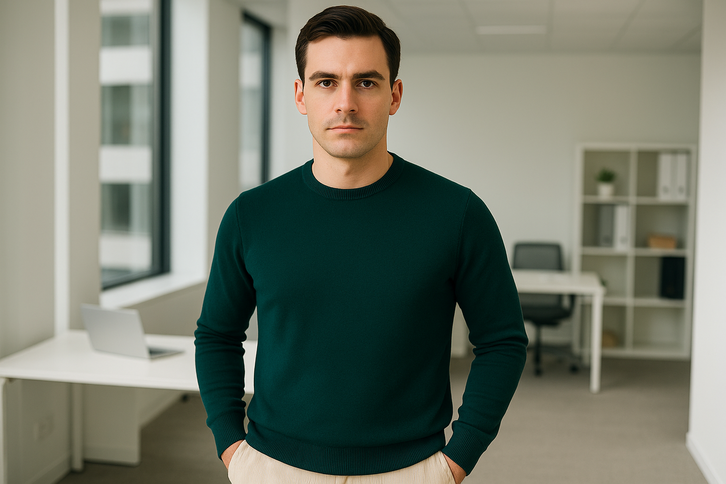Modello in posa professionale con maglia verde - Formato quadrato