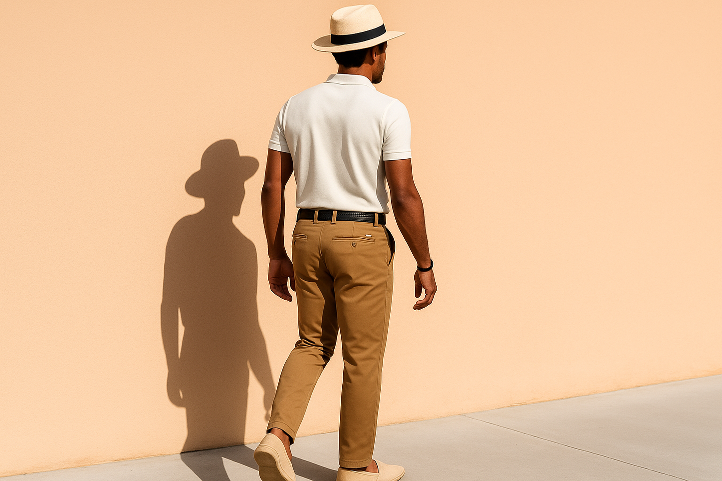 Pantalone beige vista posteriore indossato