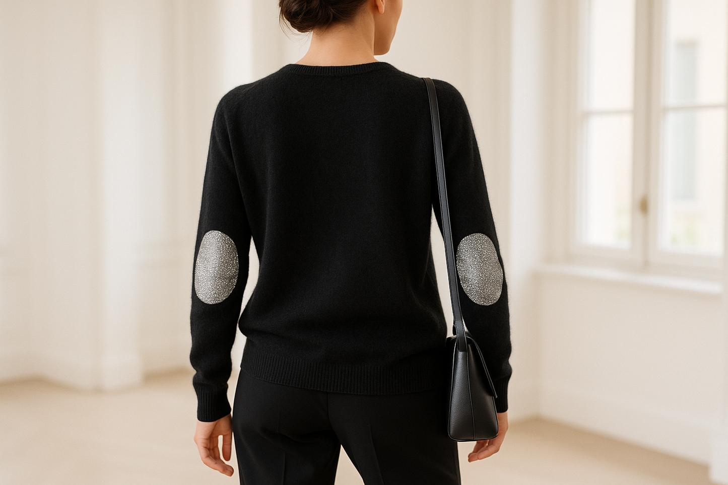 Retro maglia con toppe sui gomiti in lurex argento