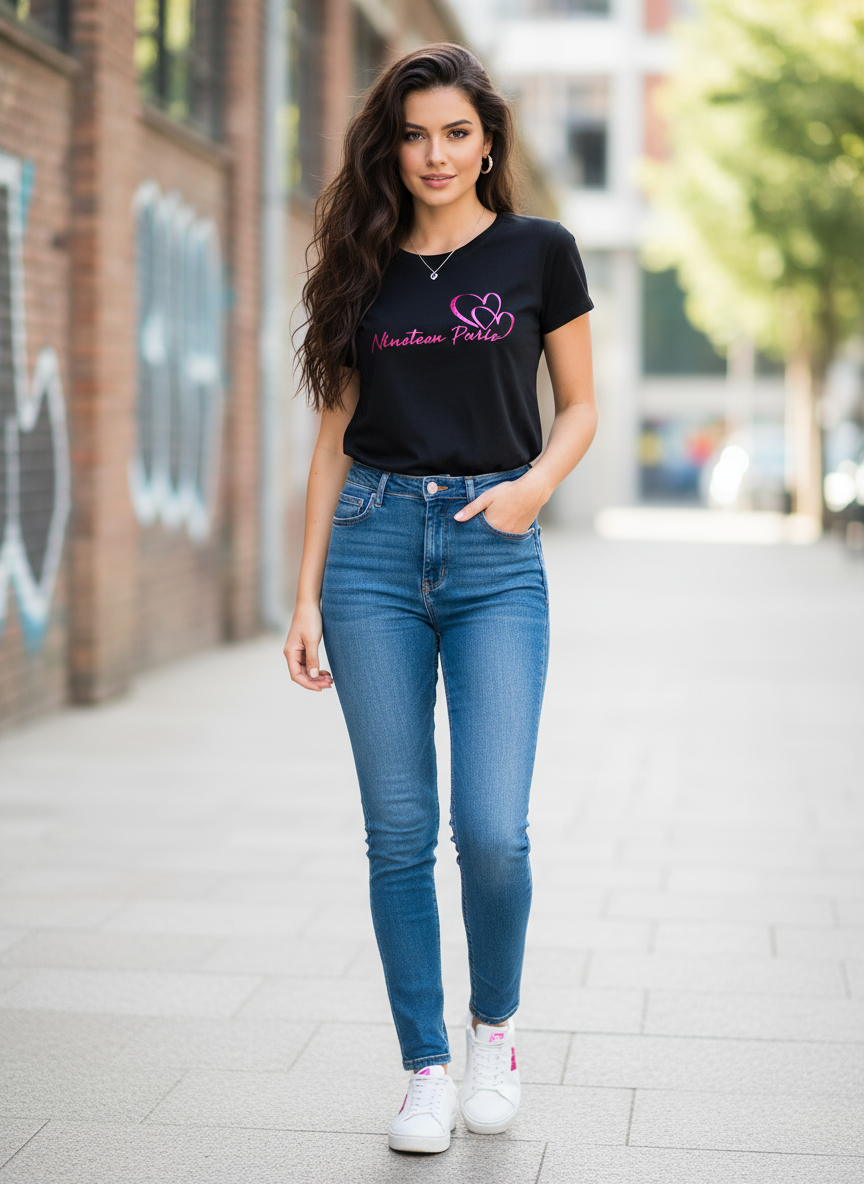T-shirt nera Nineteen Paris indossata