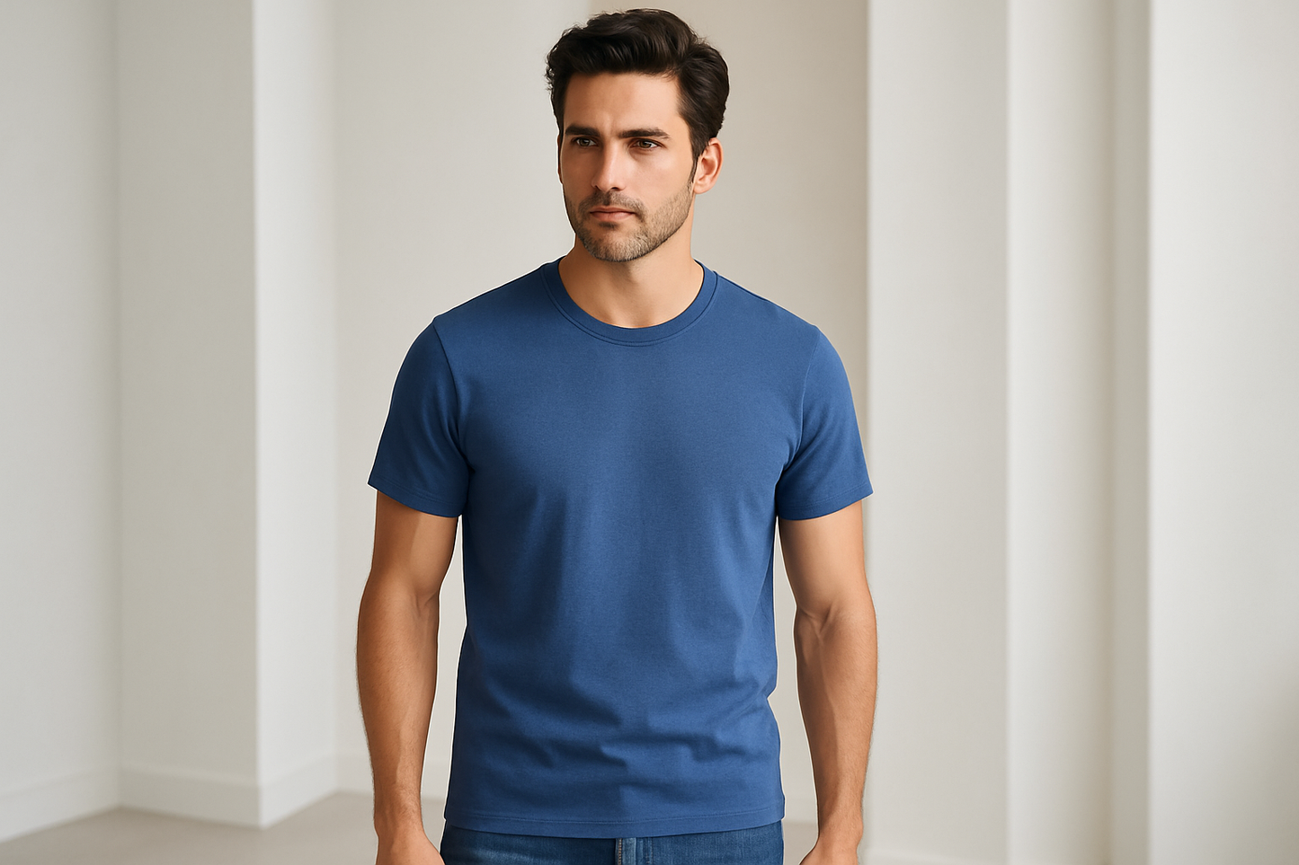 T-shirt uomo blu chiaro cotone - modello alto moro