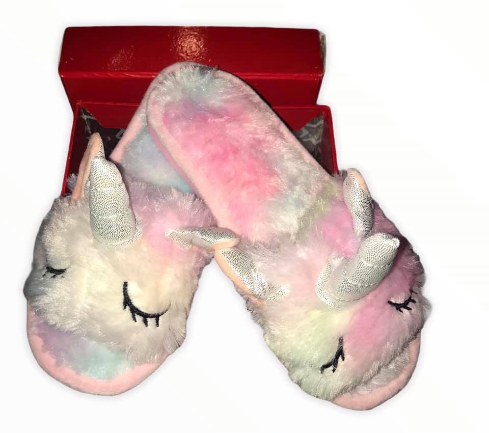 Pantofole Unicorno Arcobaleno - Ciabatte Donna Aperte Peluche Multicolore