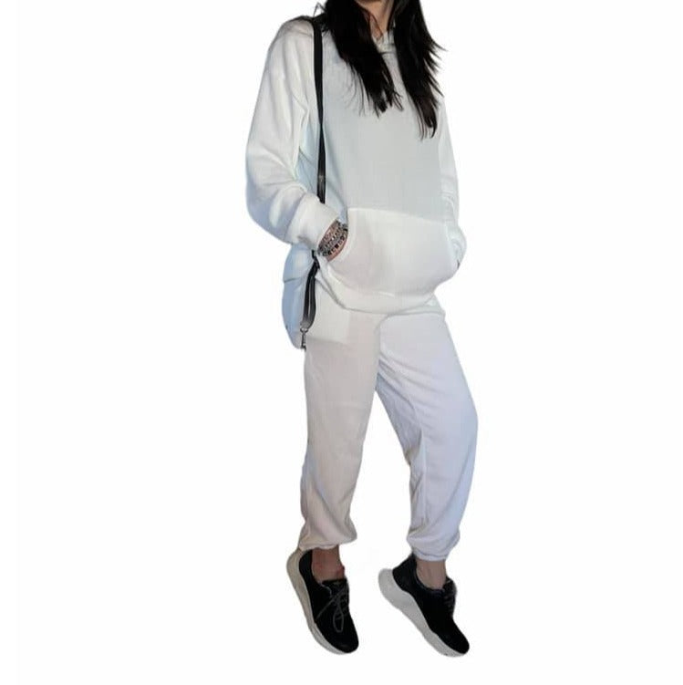 Tuta Donna colore bianco in cotone felpa con tasche e pantalone sc-50%