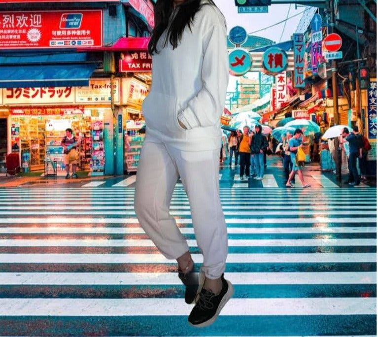 Tuta Donna colore bianco in cotone felpa con tasche e pantalone sc-50%