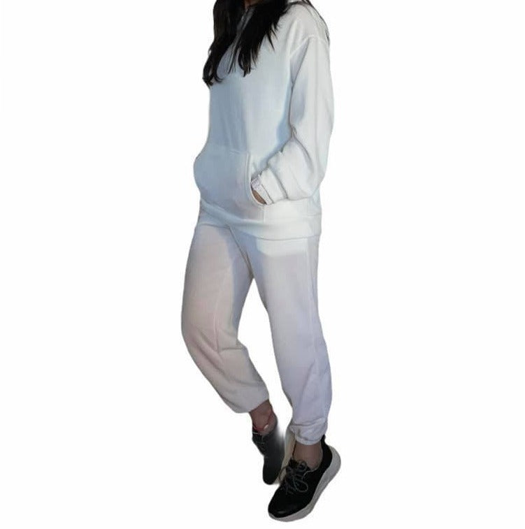 Tuta Donna colore bianco in cotone felpa con tasche e pantalone sc-50%