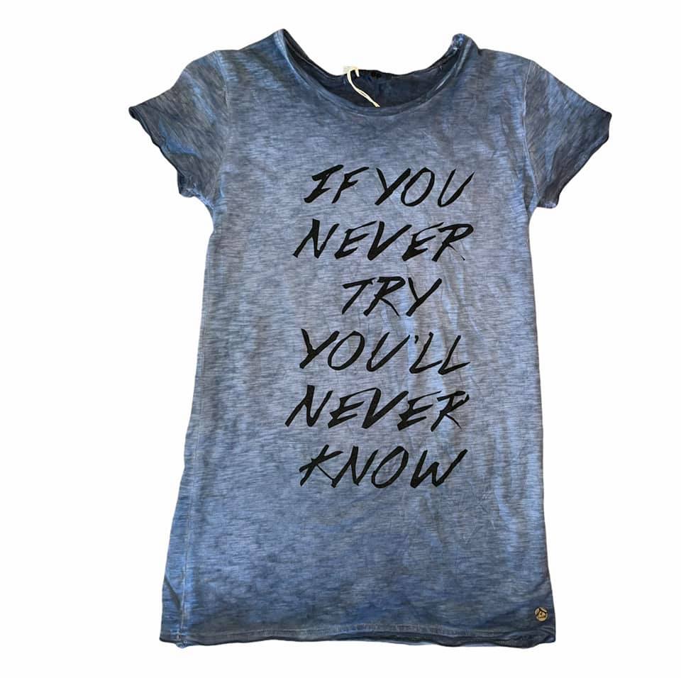 T-shirt Donna blu denim maglia girocollo cotone