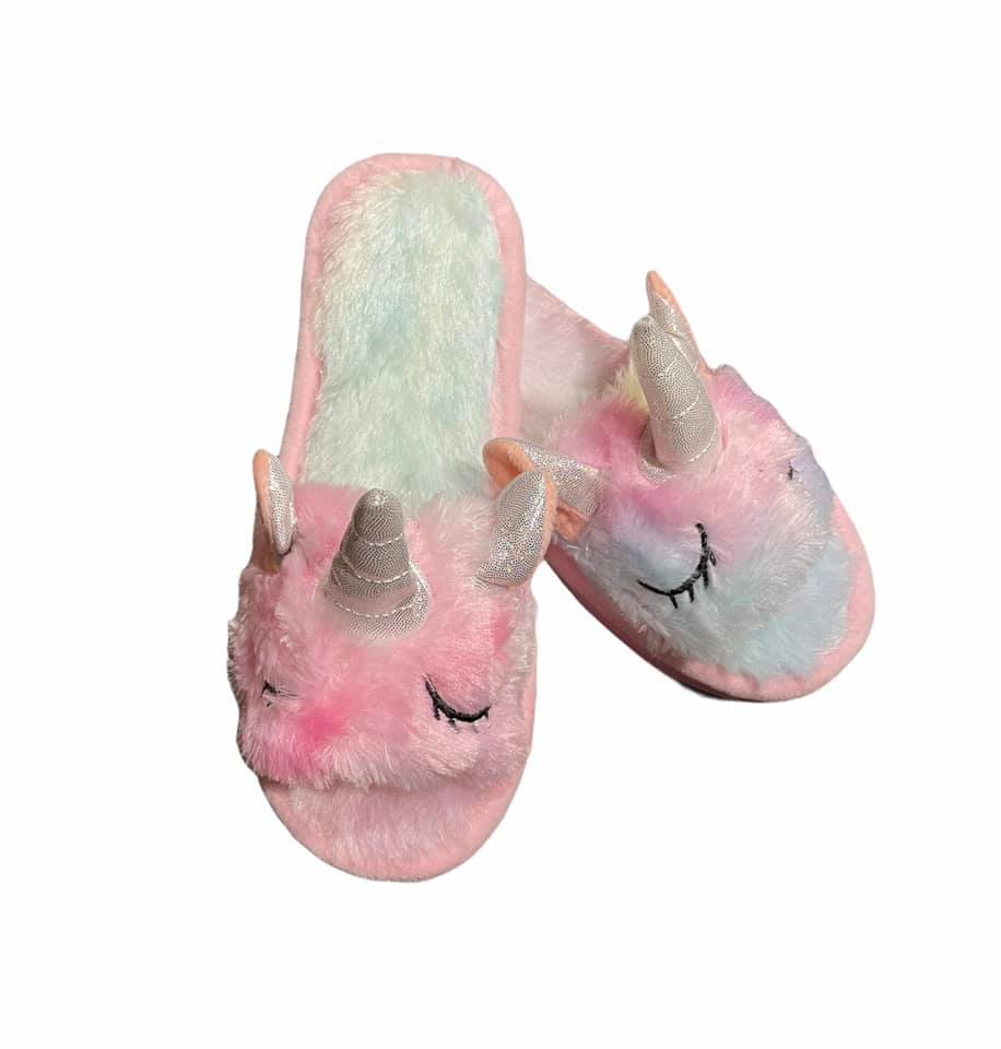 Pantofole Unicorno Arcobaleno - Ciabatte Donna Aperte Peluche Multicolore