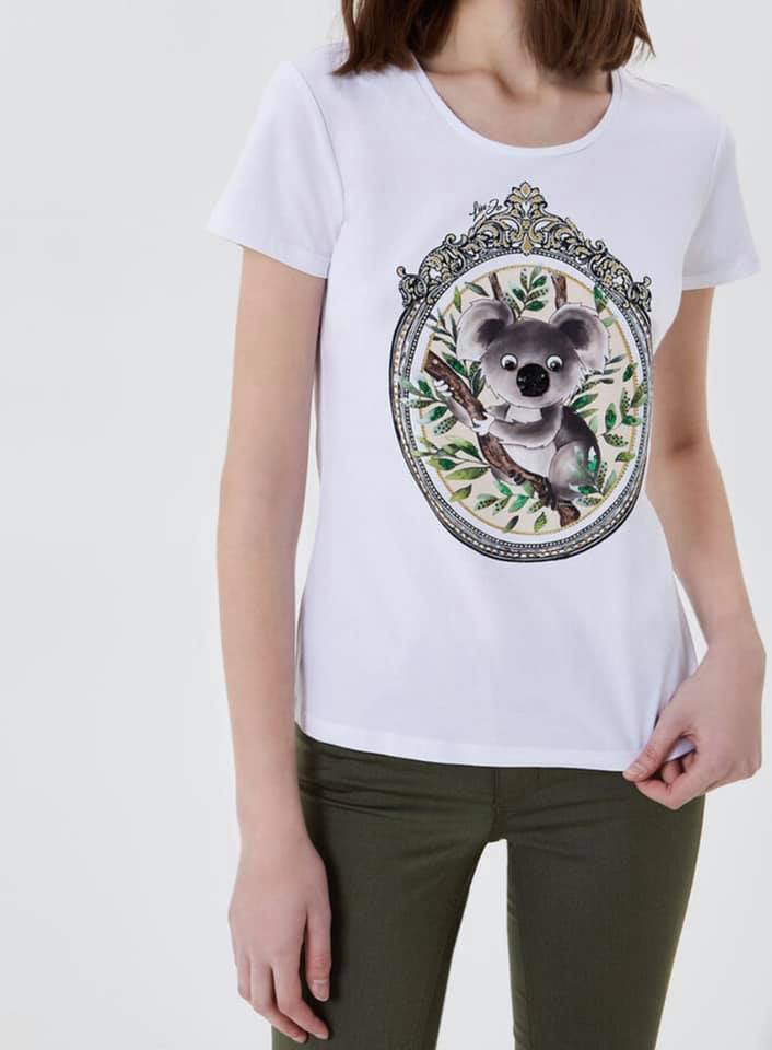 Liu Jo Tshirt Donna bianca SC-50%  manica corta firmata Stampa Koala | Emme Fashion Store