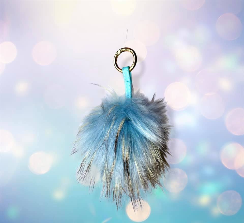 Portachiavi Pon Pon Azzurro Peloso - Ciondolo Borsa Donna Elegante