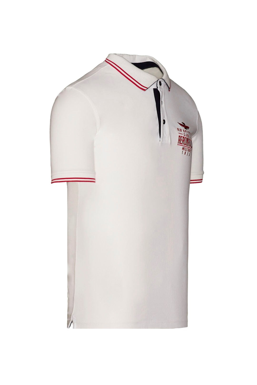 Polo Uomo Bianca Aeronautica Militare Inserti Rossi - Cotone 100% Manica Corta Made in Italy