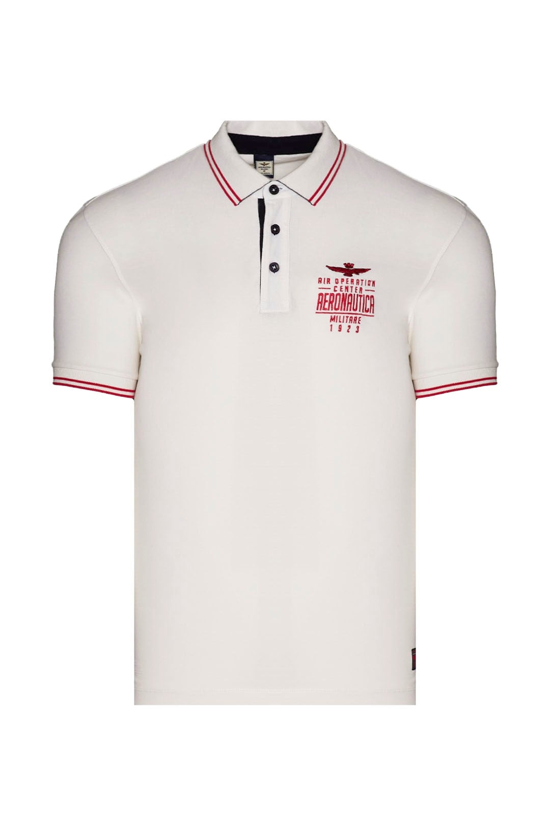 Polo Uomo Bianca Aeronautica Militare Inserti Rossi - Cotone 100% Manica Corta Made in Italy