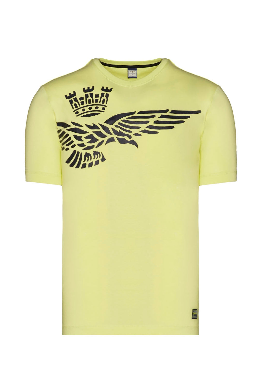T-shirt uomo giallo lime  Sc-50% Aeronautica Militare con aquila a contrasto