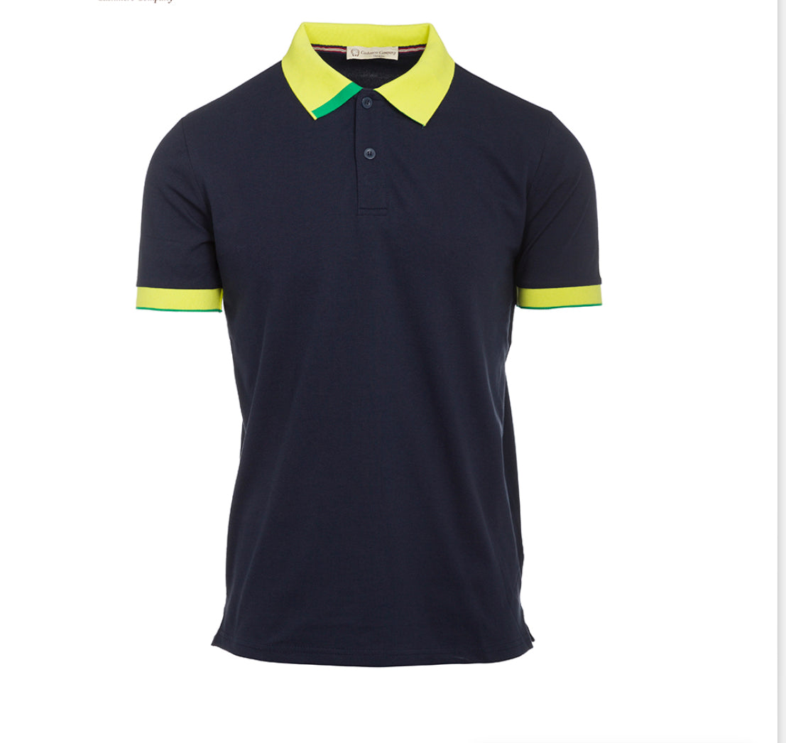 Polo uomo manica corta blu cotone Cashmere Company, inserti fluo , fresca e leggera , polo uomo firmate