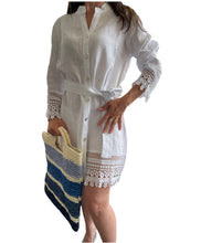 Carica l&#39;immagine nel visualizzatore di Gallery, Vestito Donna corto in lino Bianco Sc-50%  abito Stile Positano Cashmere Company
