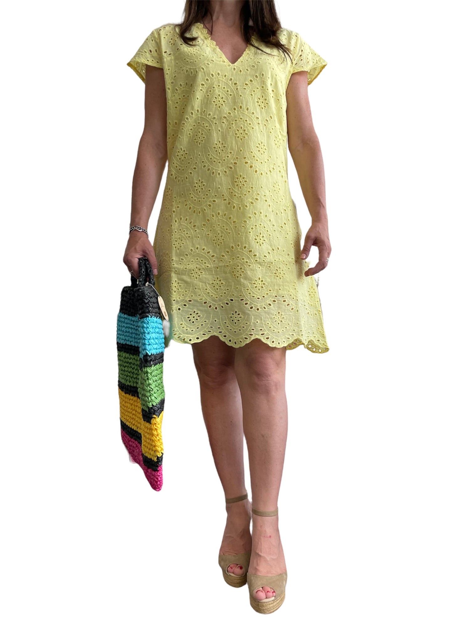 Vestito Donna pizzo San Gallo colore giallo Cashmere Company Stile Positano