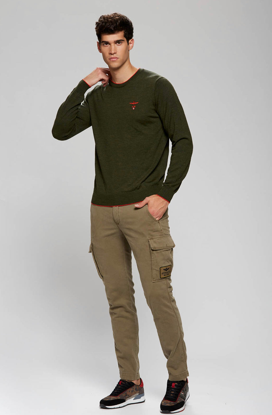 Maglia uomo verde Aeronautica Militare girocollo in lana