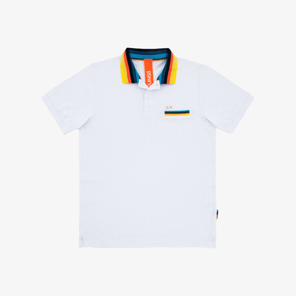 Sun 68 polo uomo bianco inserti fluo