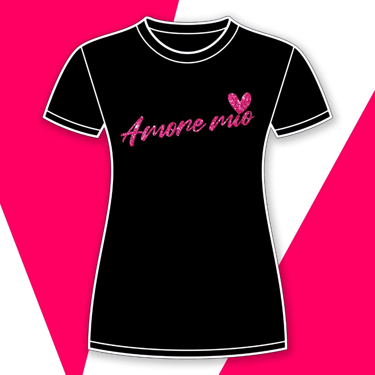 T-shirt Donna SC-50% maglia ragazza mezza manica bianco o nero Amore mio 100% cotone