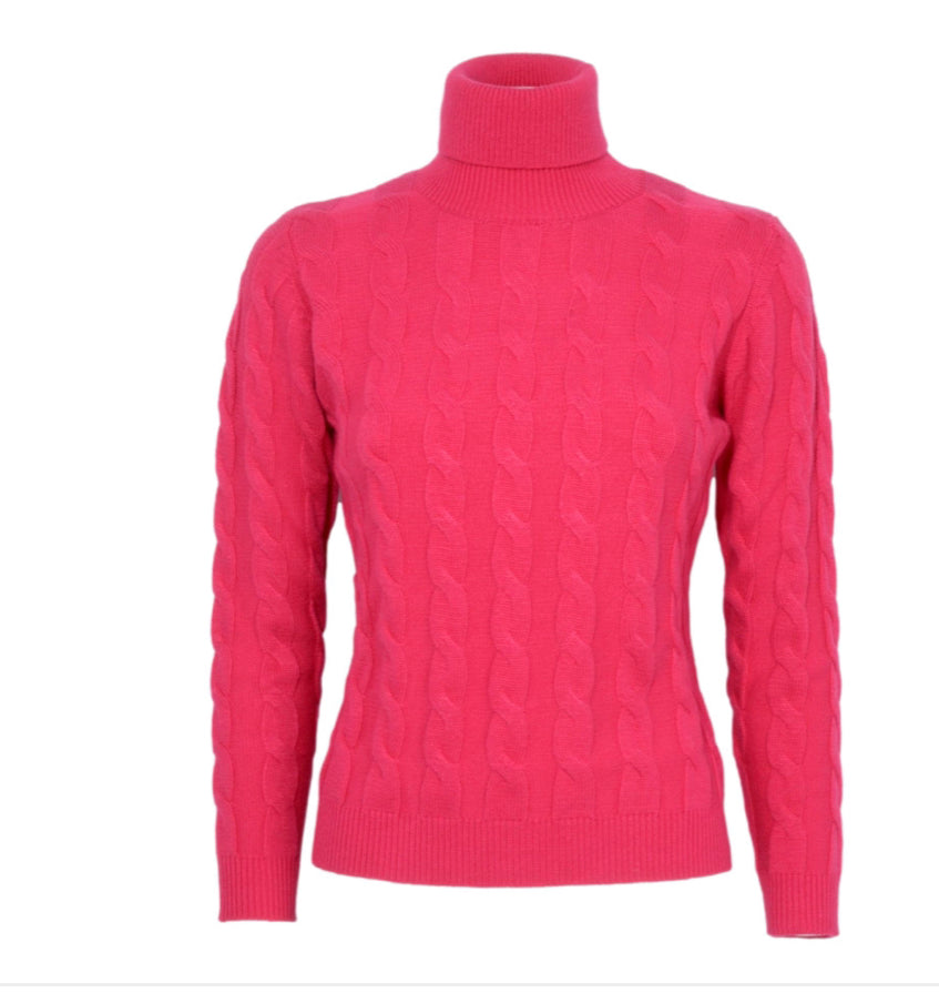 Cashmere Company dolcevita Donna fuxia trecce Made in Italy Cashmere e Lana
