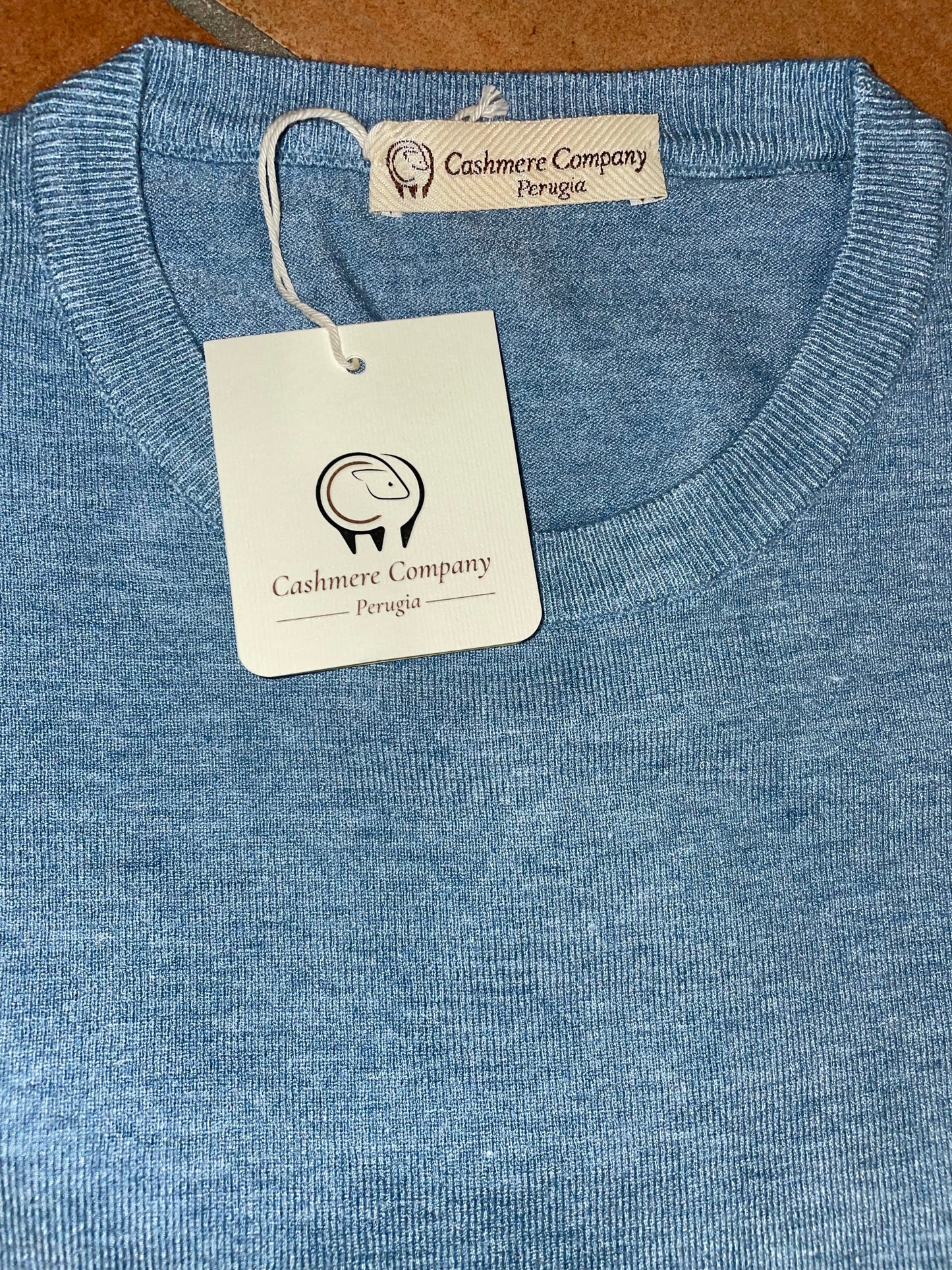 Cashmere Company maglia girocollo uomo azzurro polvere Sc-50% pullover Made in Italy