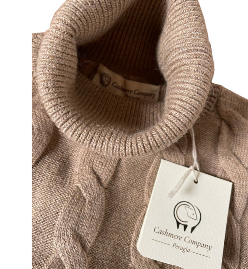 Cashmere Company maglia uomo Beige dolcevita trecce lana e Cashmere